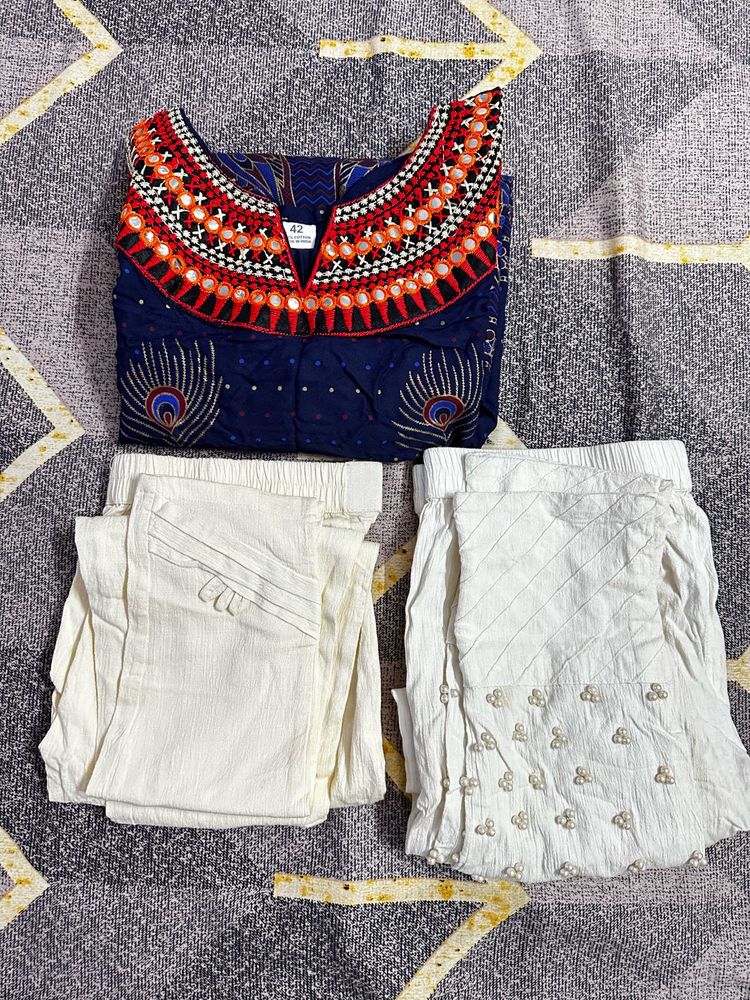 Embroidered short Kurta  with Pants