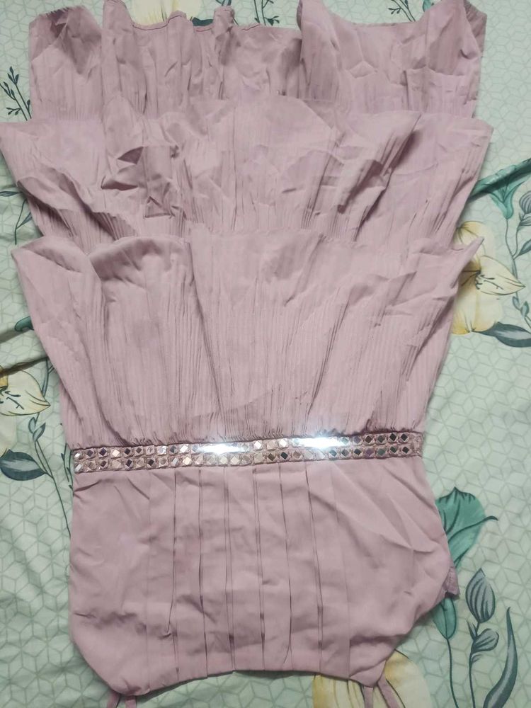 Elegant Pink Gown with Embellished Waist