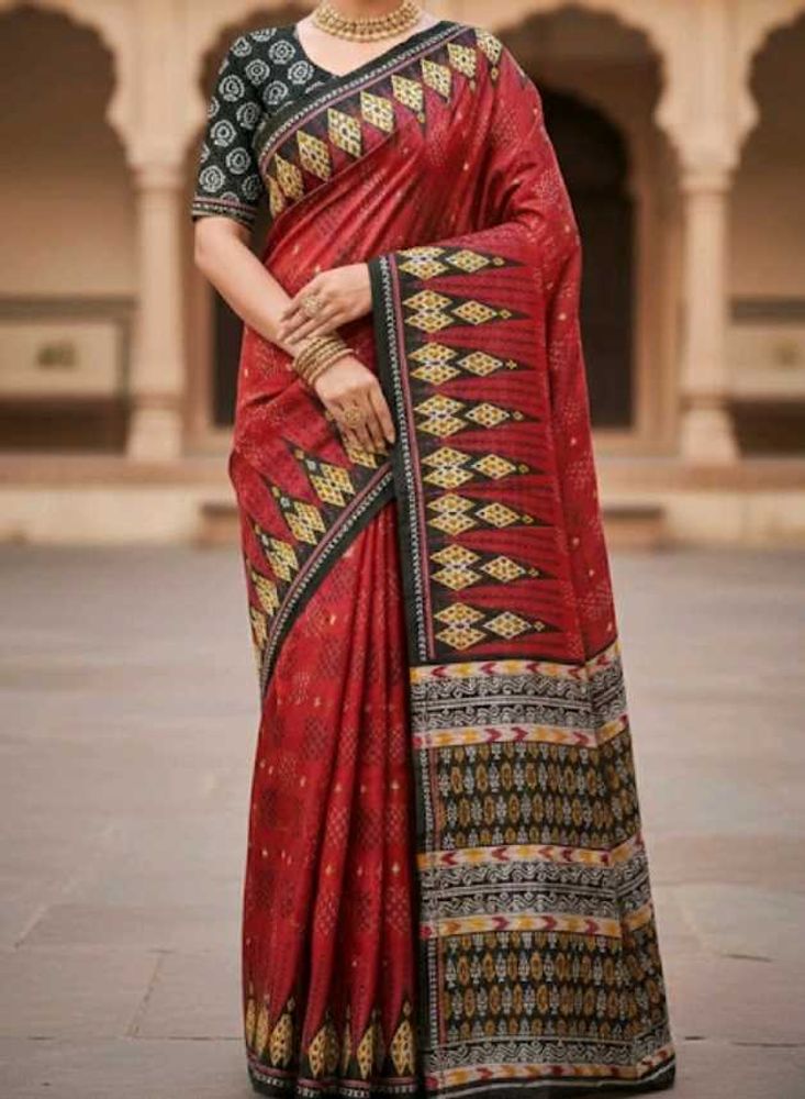 Pure Silk Red Ethnic Saree