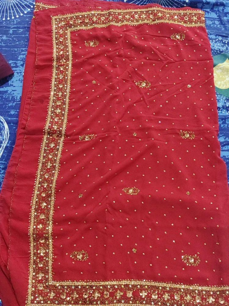 Embellished Red Silk Saree