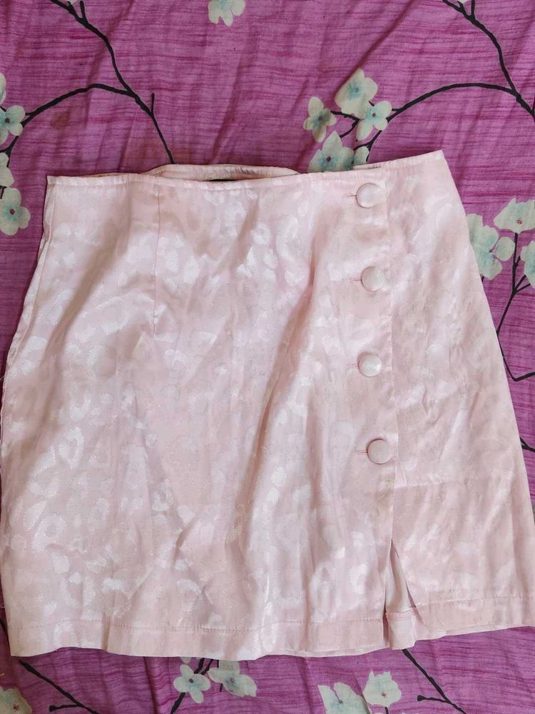 Sat in Pink Button-Up Mini Skirt