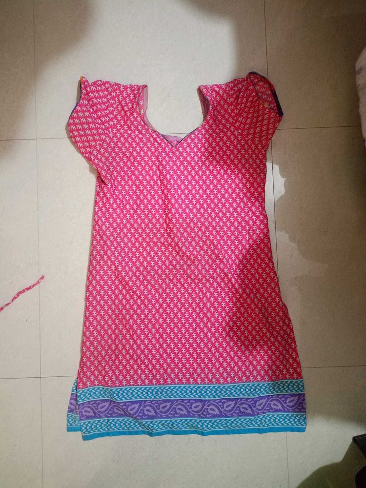 Pink Printed Cotton Kurti Blouse