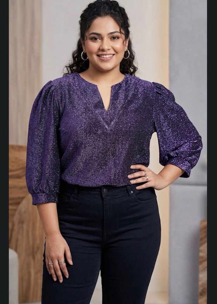 Sparkly Purple Puff Sleeve Top