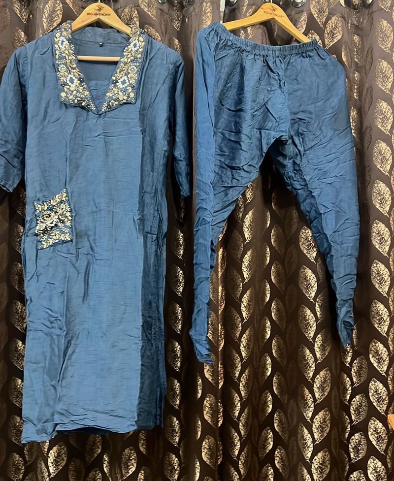 Blue Embroidered Kurta Set