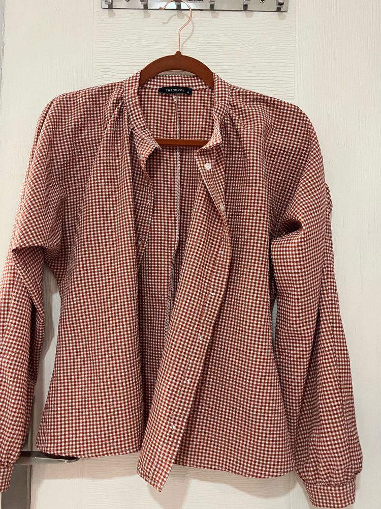 New Trendyol Pink Ghingham Top