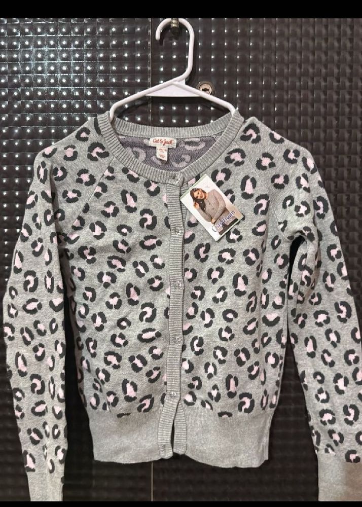 Gray Leopard Print Cardigan