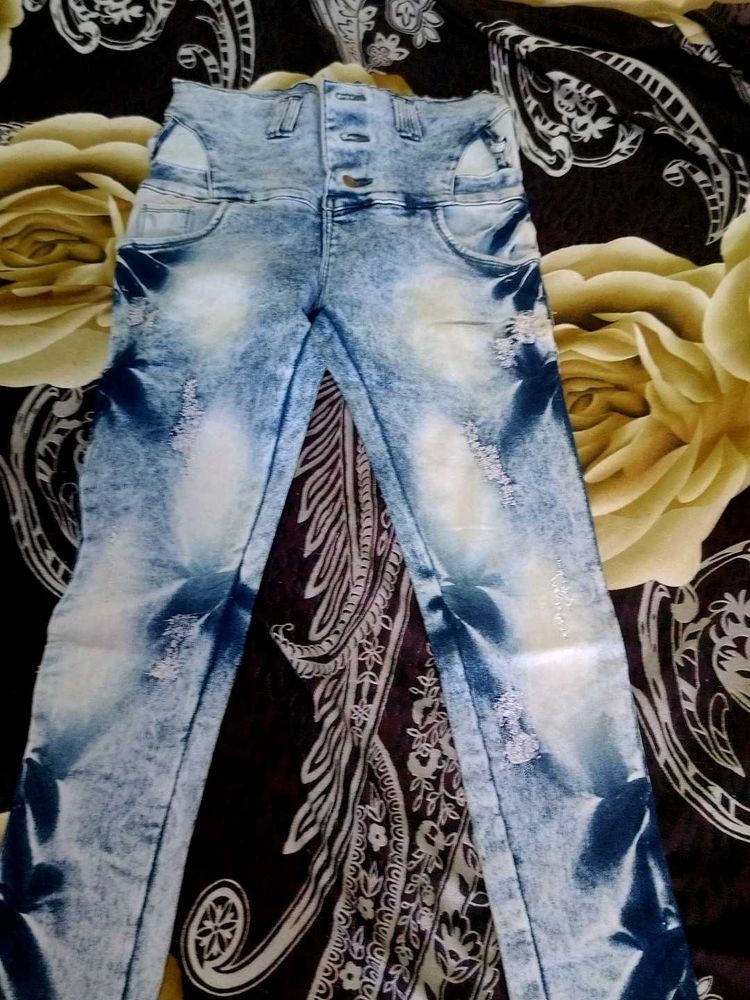 Stylish Distressed Blue Jeans