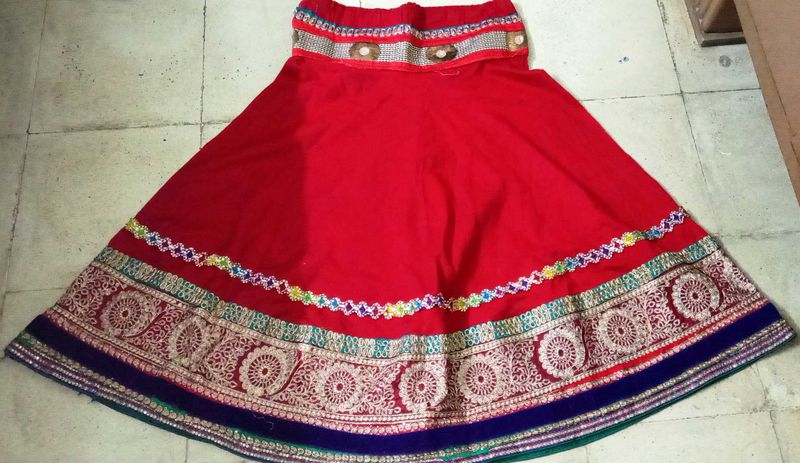 Rajputani Red Embroidered Ethnic Skirt