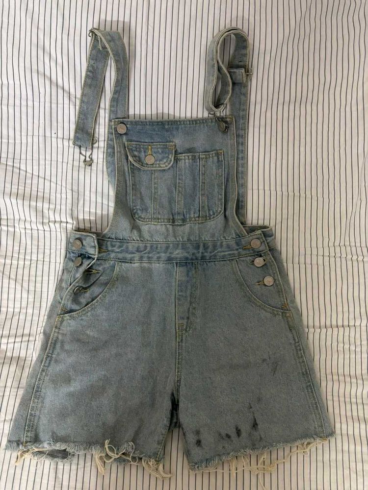 Light Wash Denim Short Overalls