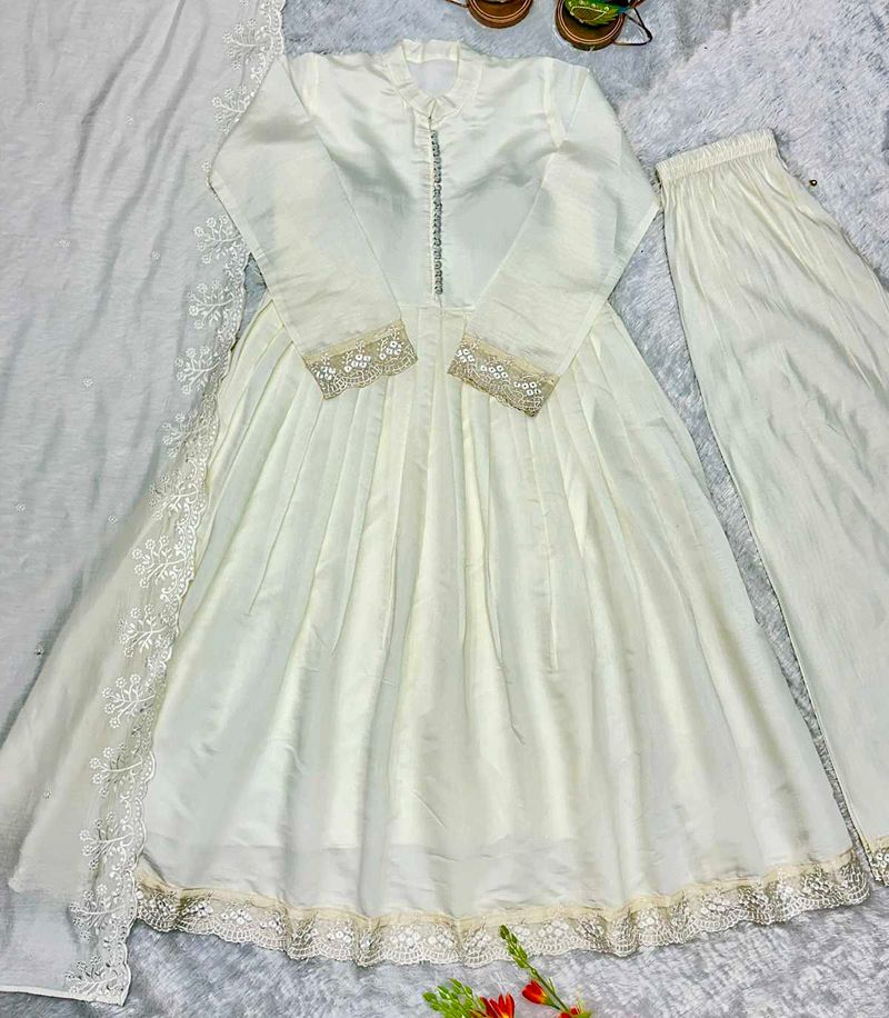 Elegant Cream Kurta Set with Dupatta
