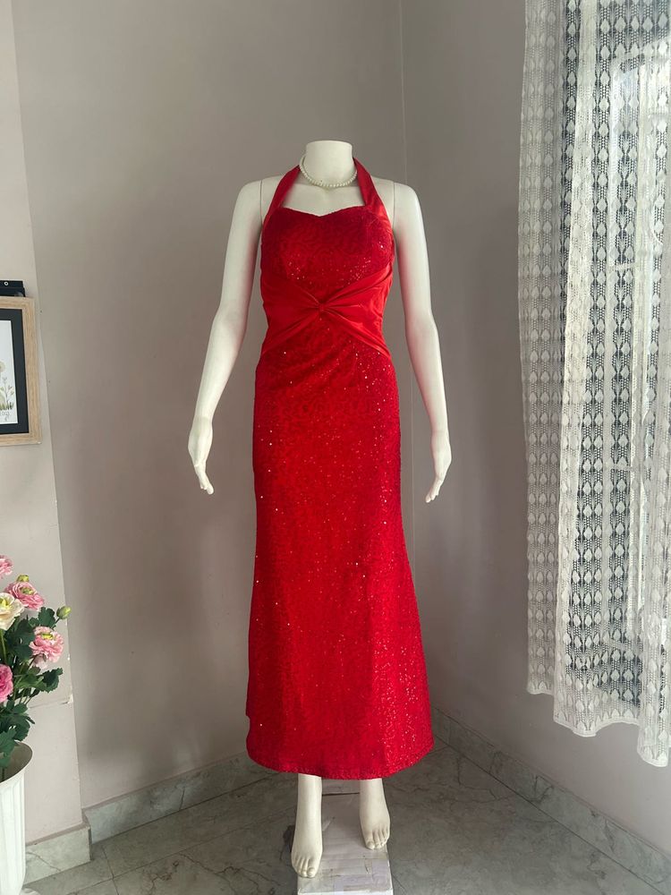 Stunning Red Sequined Halter Neck Dress