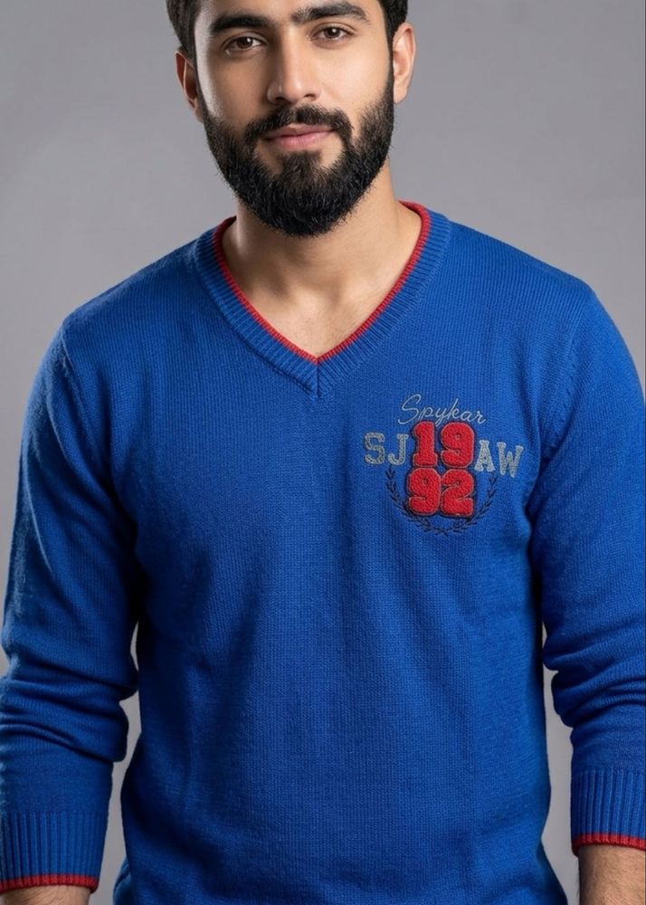 Spykar Blue V-Neck Sweater
