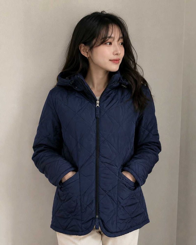 Quilted Navy Hooded Jacket