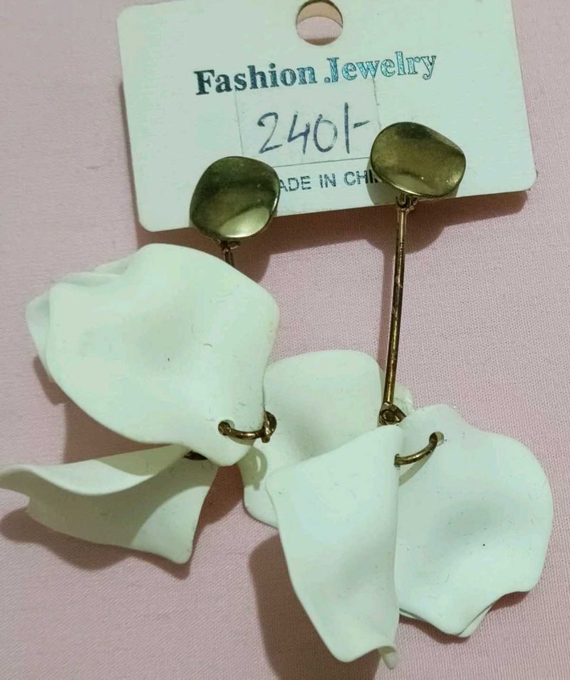Unique White Petal Drop Earrings