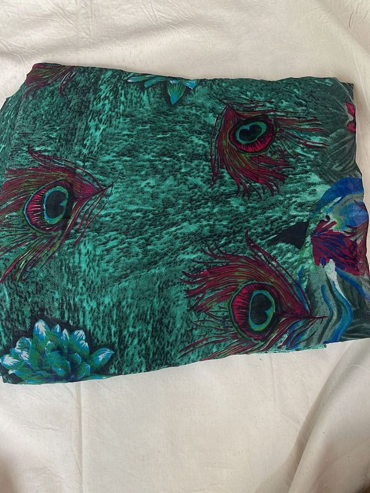 Green Peacock Print Saree