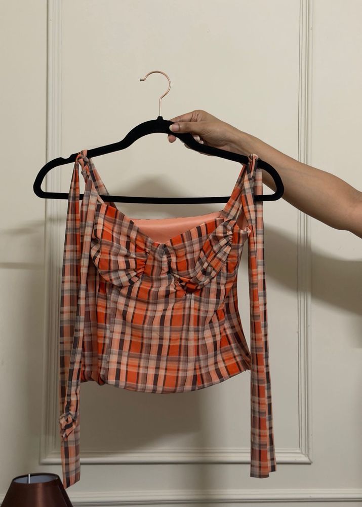 Chic Plaid Tie-Strap Top
