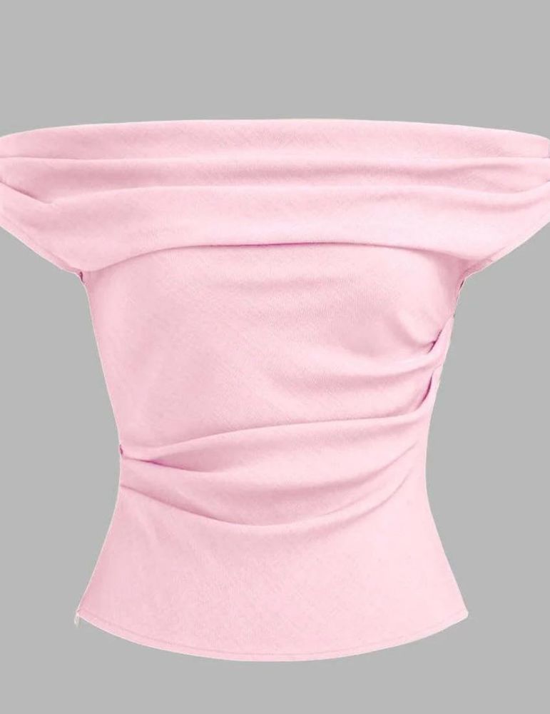 little box chic Off-Shoulder Ruched Pink Top
