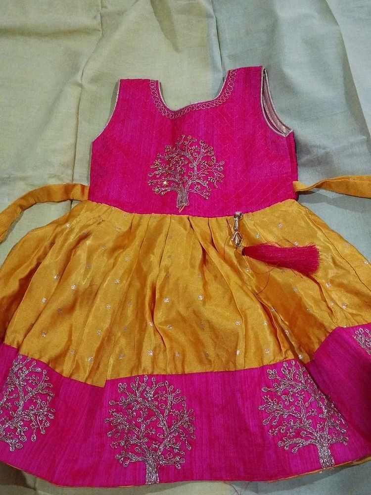 Beautiful Pink &amp; Yellow Embroidered Frock