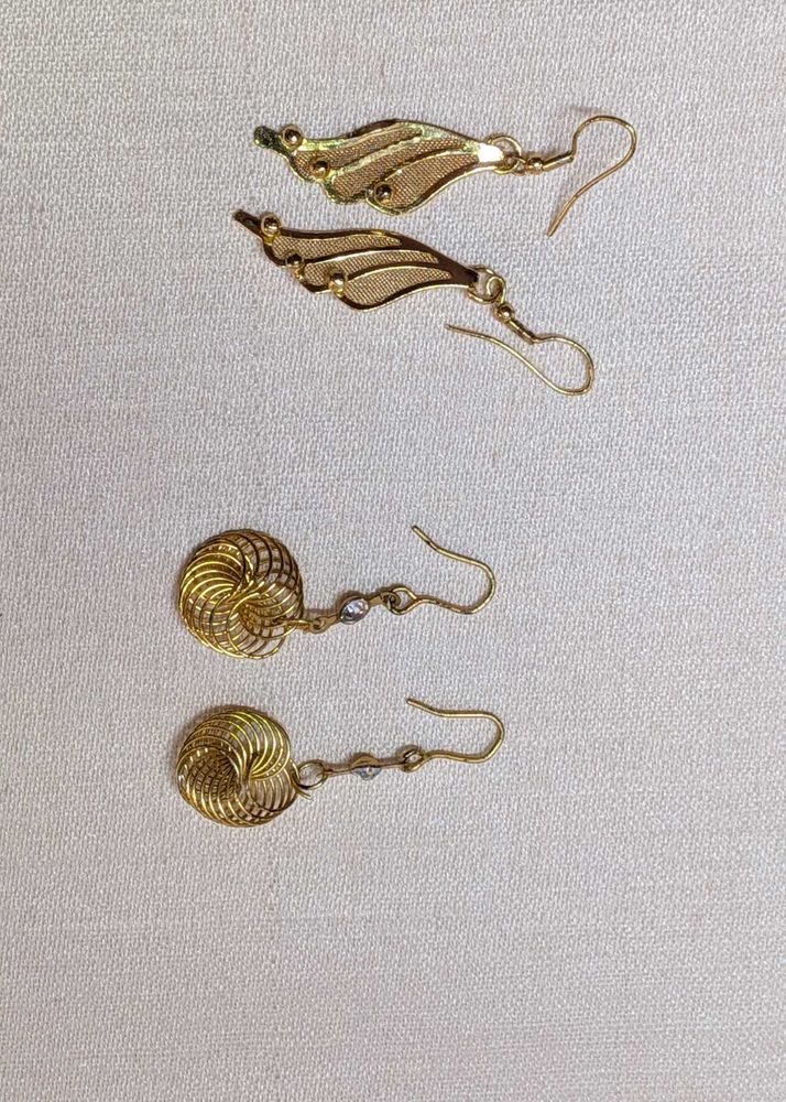 Gold Tone Drop Earrings - Two Pairs