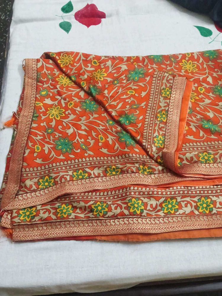 Beautiful Orange Floral Saree