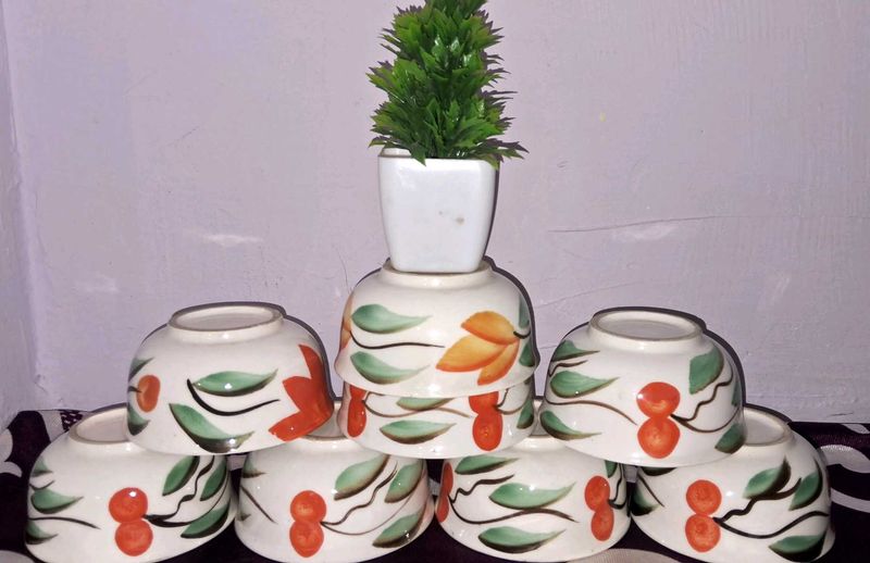 Set of 6 Hand-Painted Ceramic Bowls