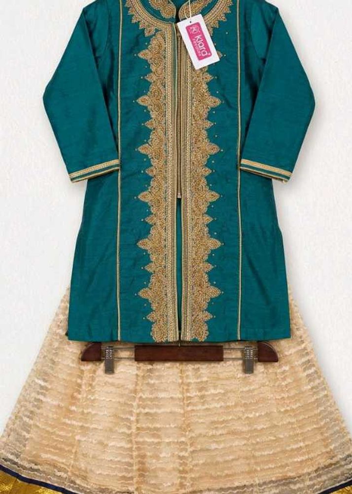 Girls Teal Embroidered Lehenga Choli Set