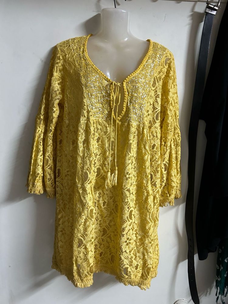 Yellow Lace Tunic Top