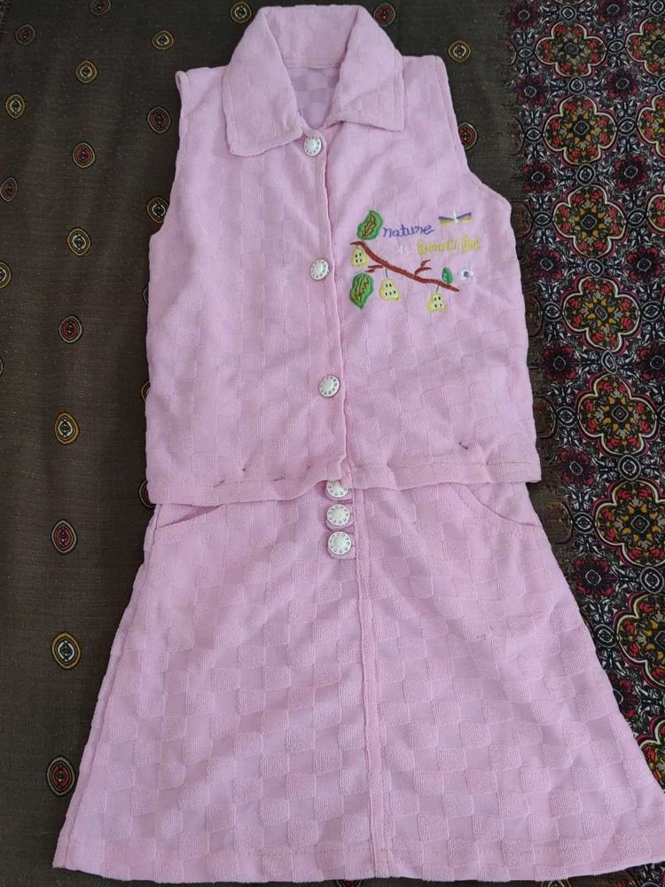 Pink Checked Vest &amp; Skirt Set