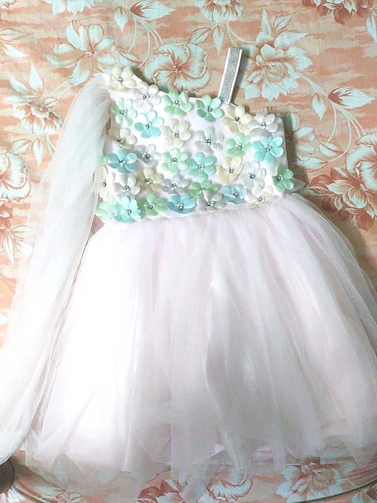 Adorable Flower Embellished Party Dress