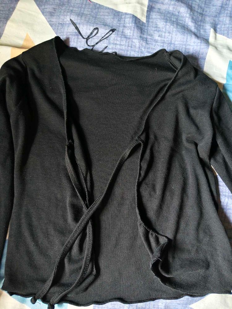 Black Tie-Front Cardigan