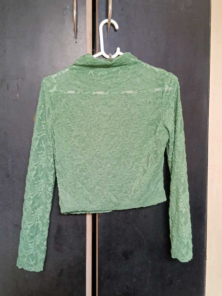 Green Lace Cropped Top