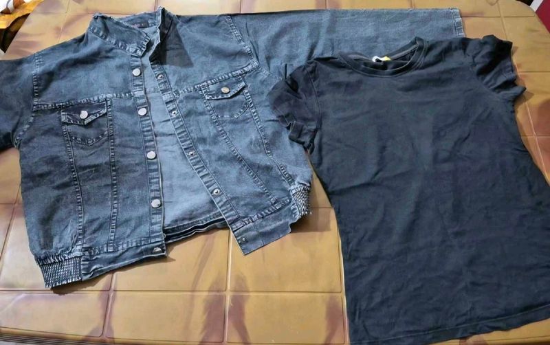 Denim Jacket and Black Top Set