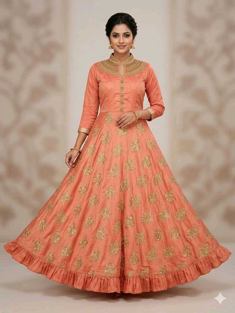 Elegant Peach Embroidered Anarkali Gown