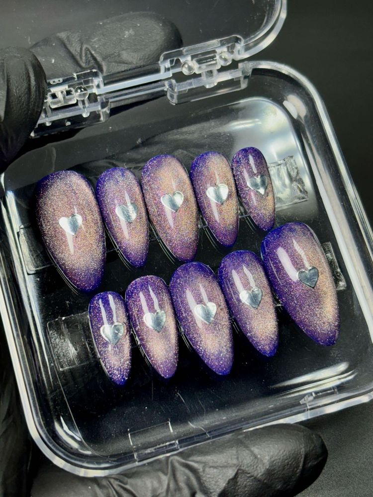 Purple Heart Cateye Press-On Nails