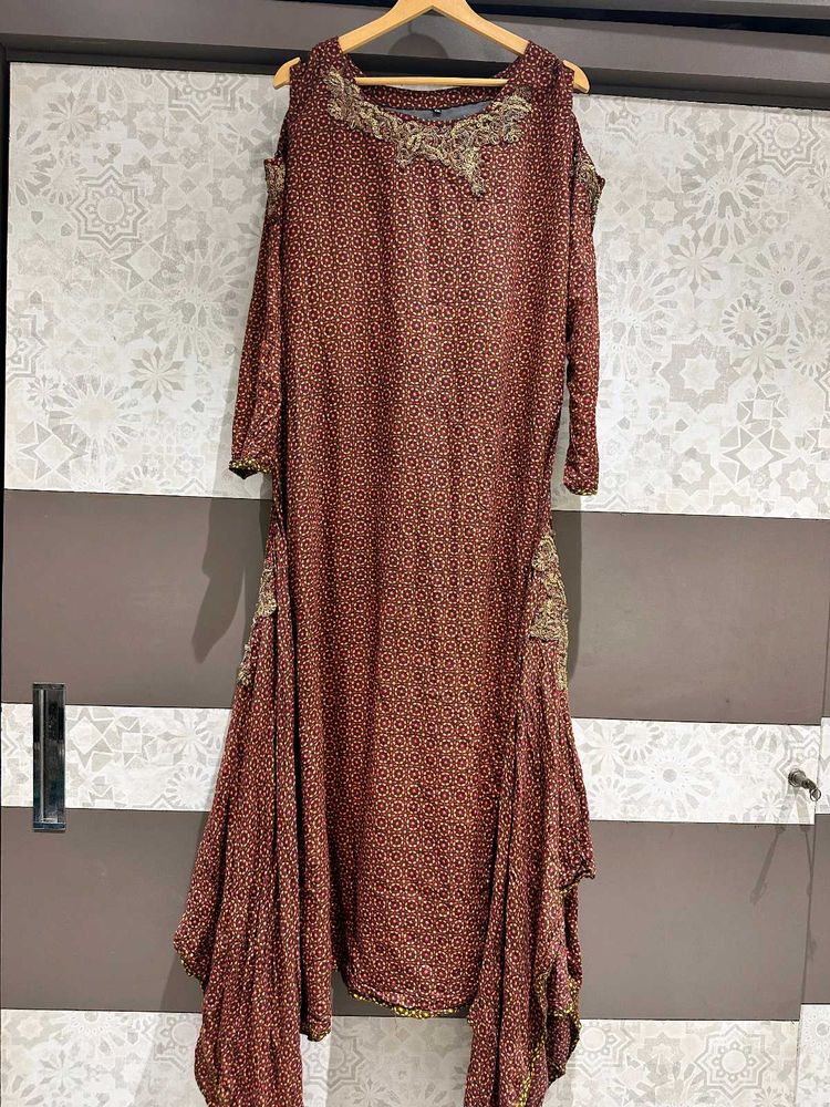 Elegant Printed Kurta gown with Cold Shoulder