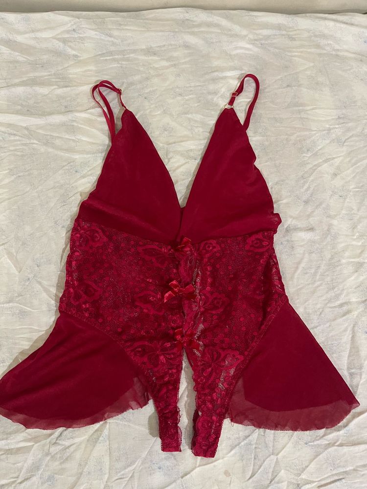 Lace Trimmed Red Teddy