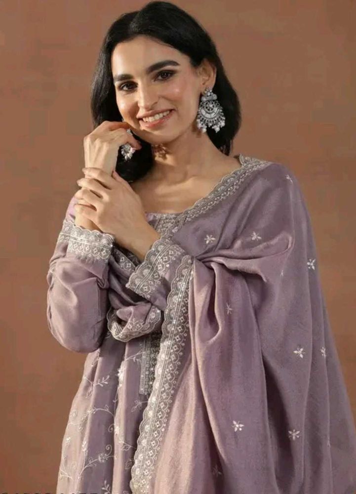 Lavender Silk Kurta Set with Embellishments