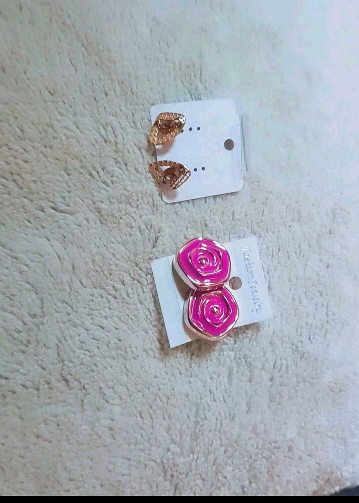 Cute Rose and Gold Earrings Set