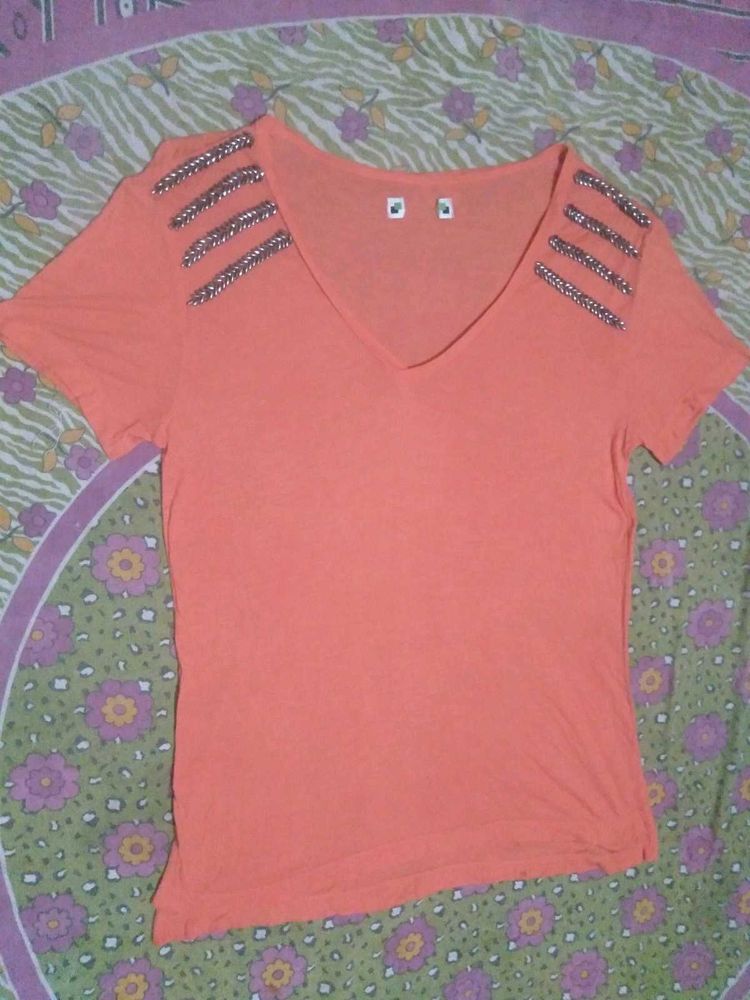 Stylish Orange V-Neck Top