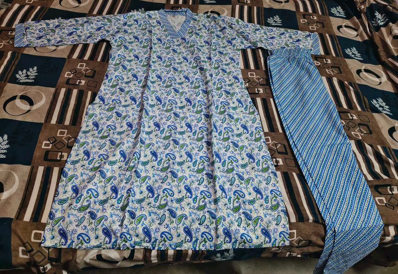 Blue Paisley Print Kurta Set