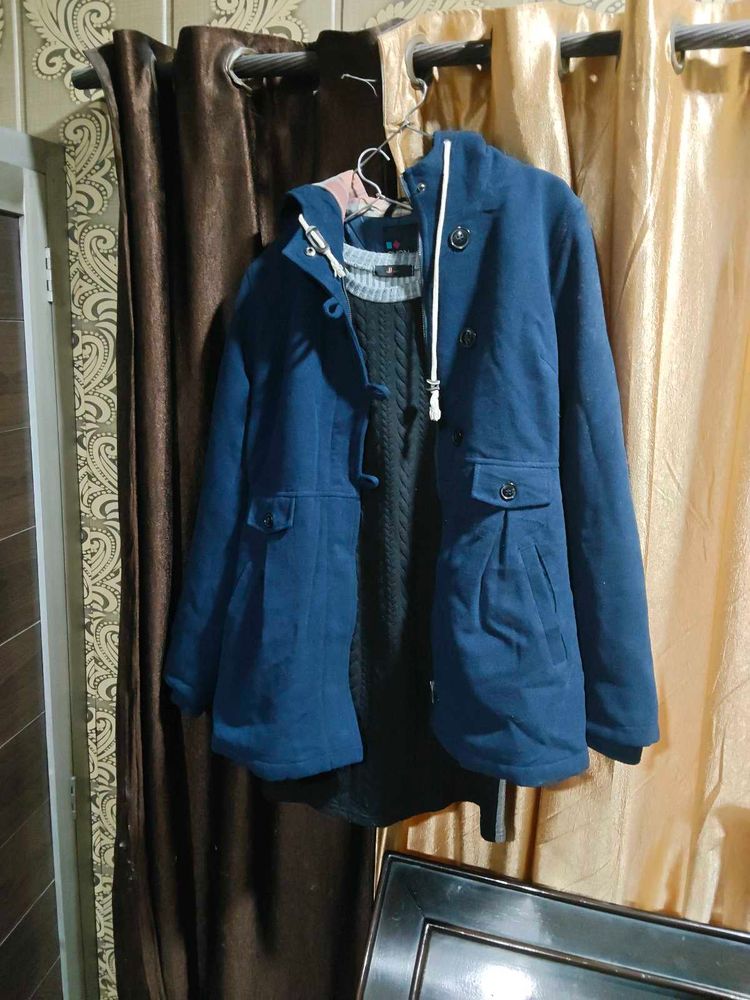 Stylish Blue Hooded Jacket and winter dress