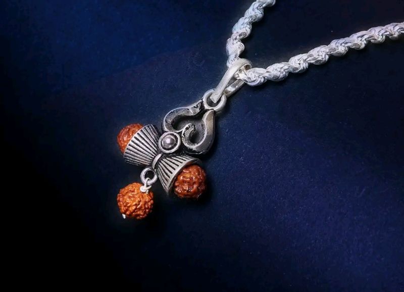 925 Oxidised Pure Silver Trishul Rudraksha Pandent