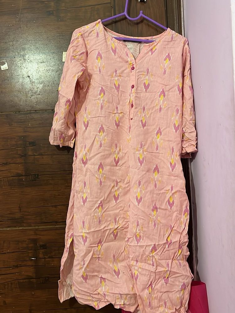 AvaasaPink Printed Cotton Kurta