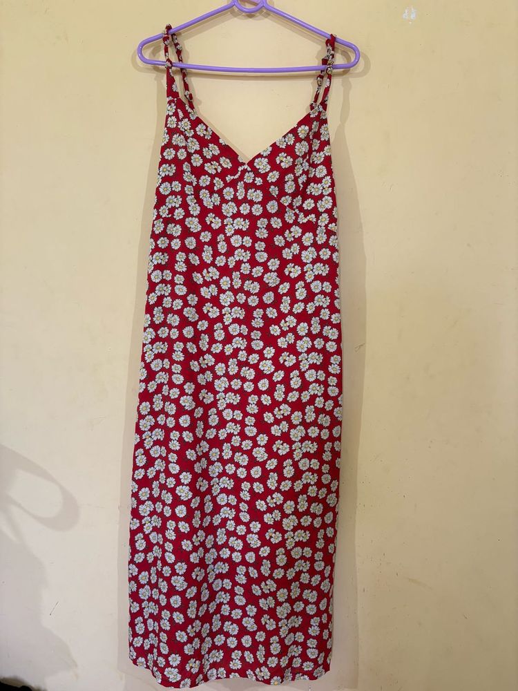 Red Floral Midi Slip Dress