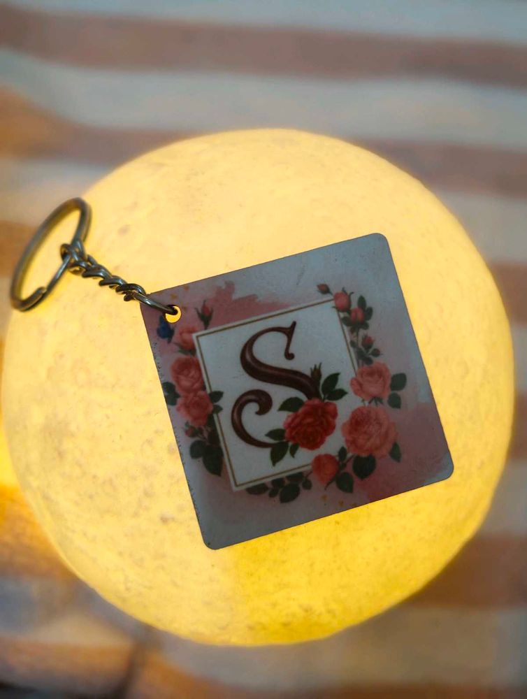 S letter floral peach-pink keychain