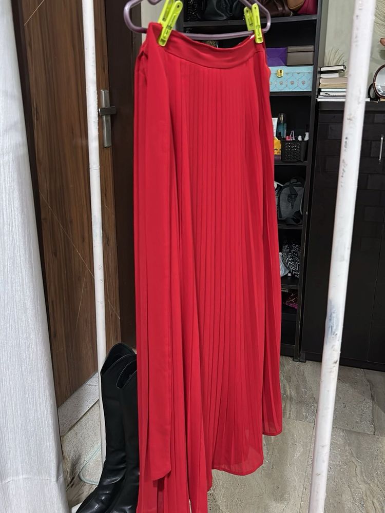 Vibrant Red Pleated Maxi Skirt