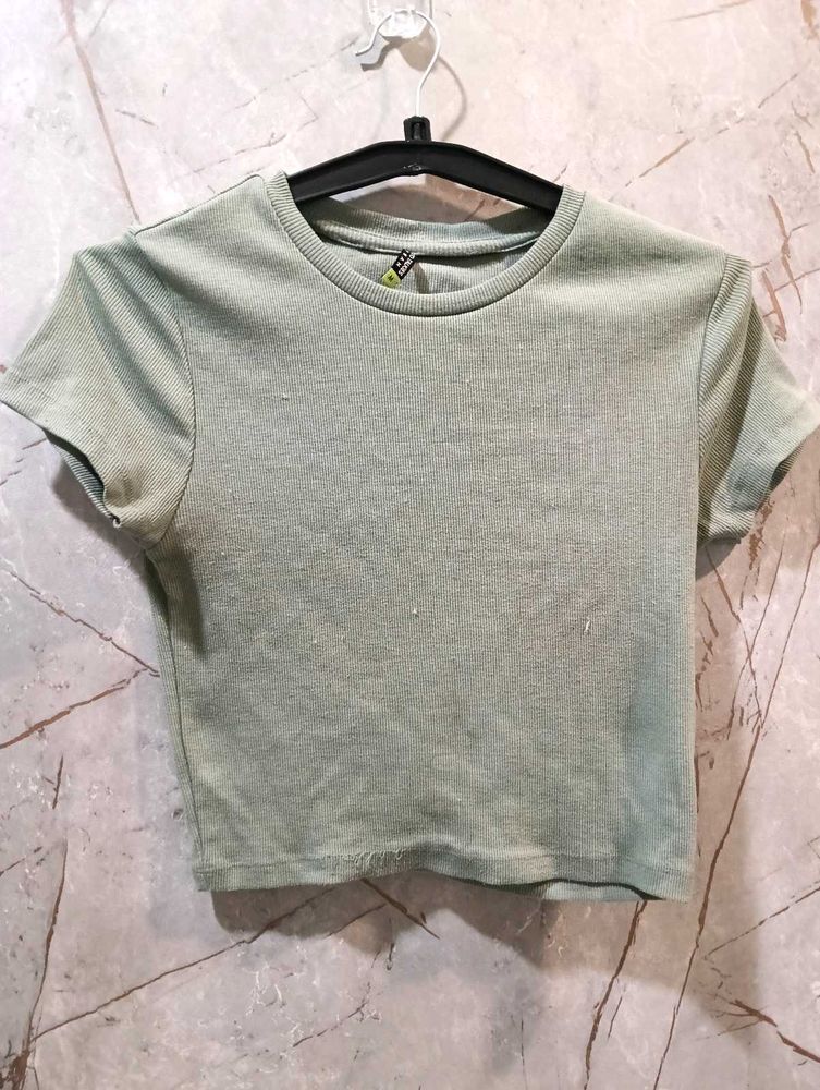 light green Ribbed Crop T-Shirt  (size-M)