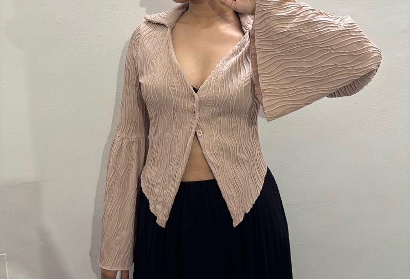 Textured Bell Sleeve Crop Top