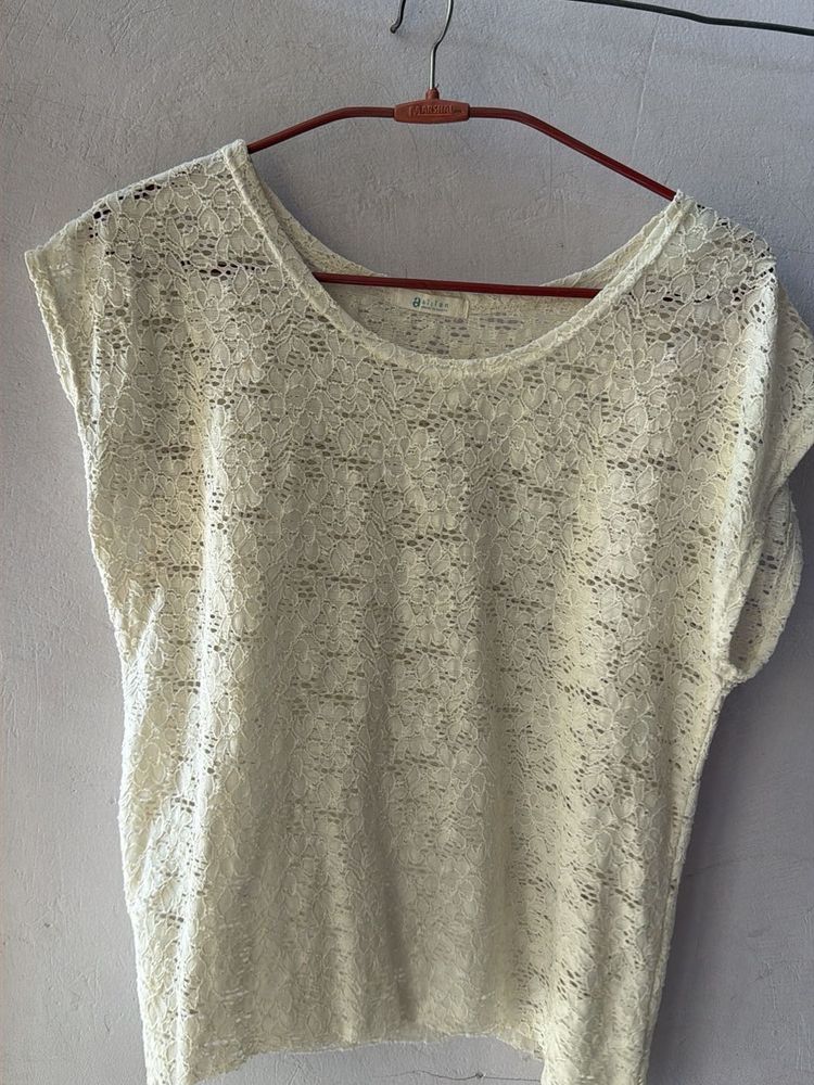 Sheer Lace Cap Sleeve Top