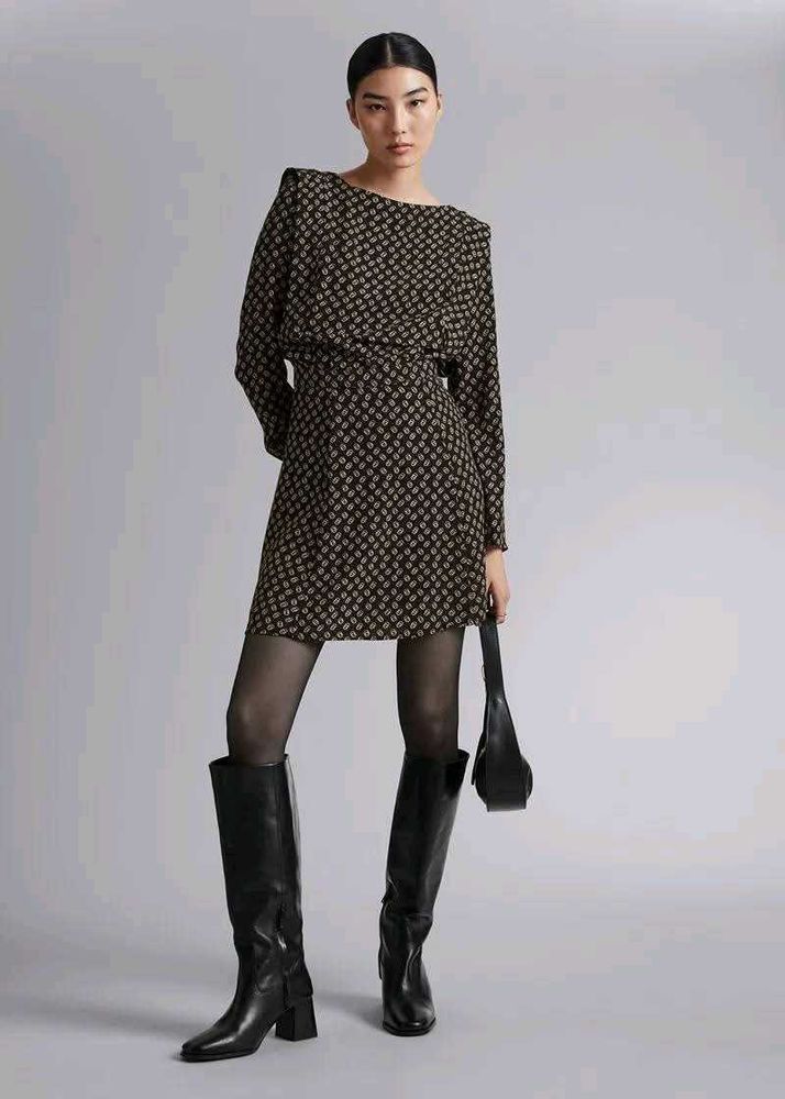 H&amp;m Patterned Mini Dress with Long Sleeves